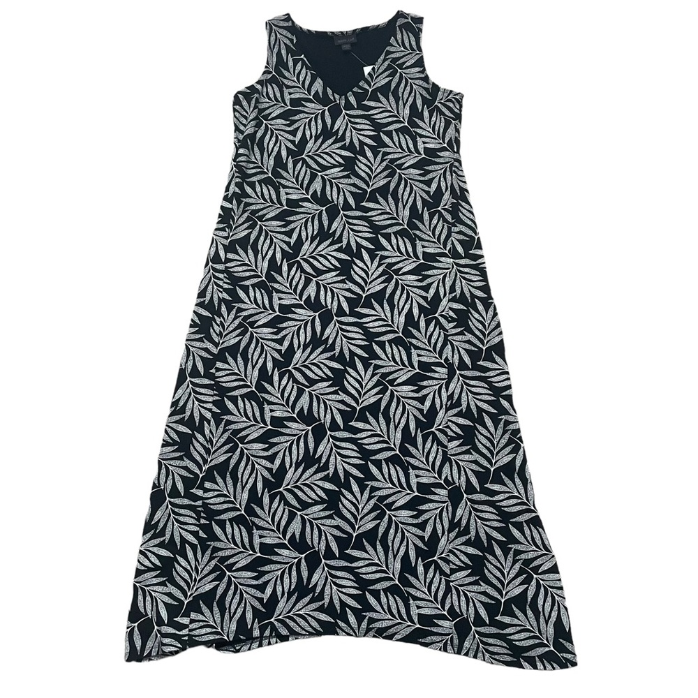 J Jill Wearever Collection Black and White Leaf Print Jersey Dress Size S Petite